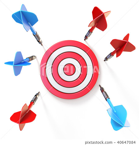 Blue and red dart miss target front view 3D 40647084