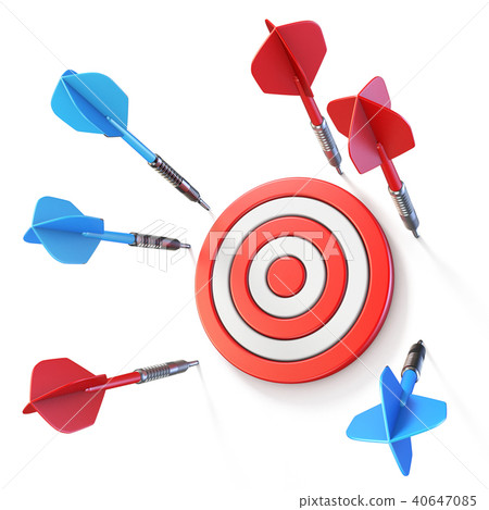 Blue and red dart miss target side view 3D Blue and red dart miss target side view 3D 40647085