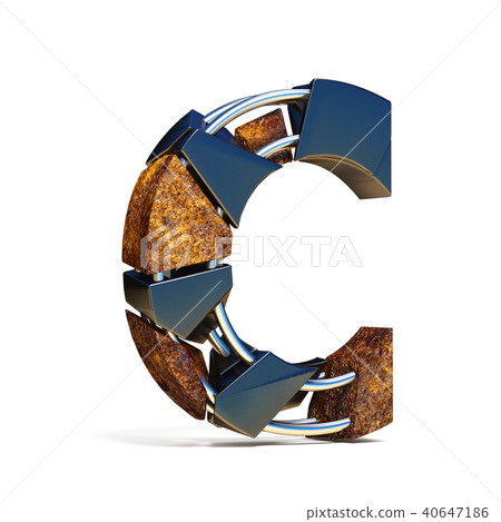 Black brown fracture font LETTER C 3D 40647186