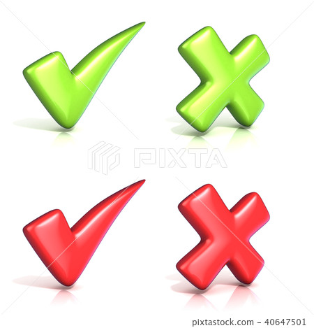 Correct and incoorrect check marks. 3D Correct and incoorrect check marks. 3D 40647501