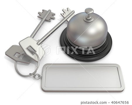 Hotel key with blank label and reception bell Hotel key with blank label and reception bell 40647656