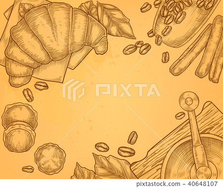 Vector breakfast concept, hand drawn coffee, croissant 40648107