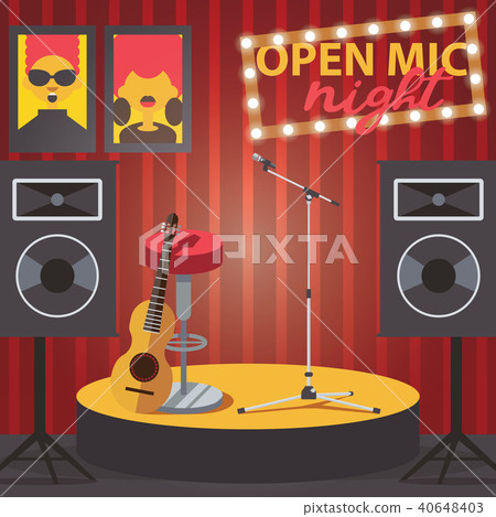 Scene with open mic, guitar, microphone Scene with open mic, guitar, microphone 40648403