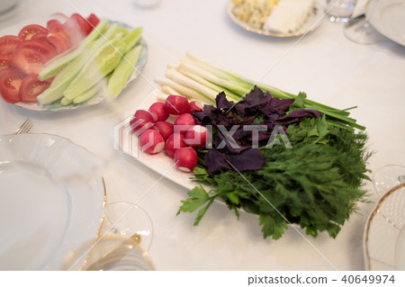 beautifully decorated white table with festive food beautifully decorated white table with festive food 40649974