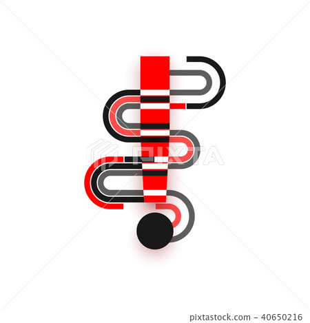 Exclamation mark icon, attention sign icon with lines and round shapes. Abstract red color vector 40650216