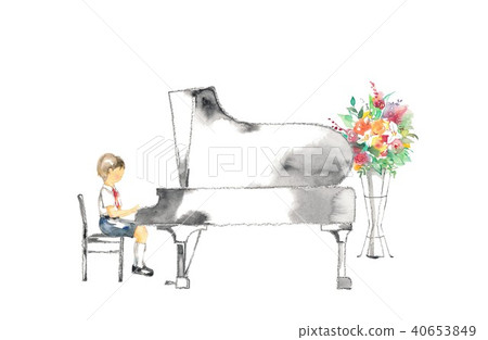 Piano presentation, boy and flower, red Piano presentation, boy and flower, red 40653849