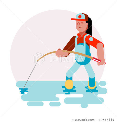 Woman standing with fishing rod Woman standing with fishing rod 40657115