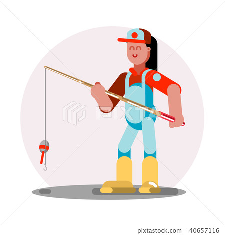 Woman standing with fishing rod Woman standing with fishing rod 40657116