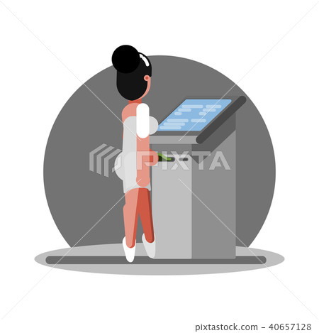 Woman using ATM 40657128