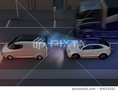 應用自動制動以避免追尾事故的插圖。汽車製動概念 40658582