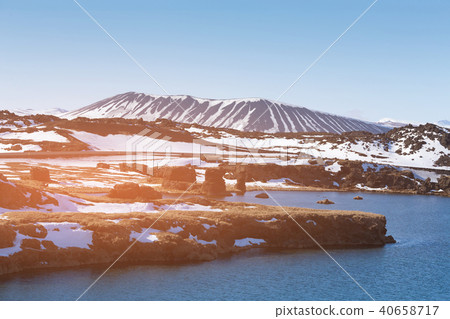 Iceland winter volcano with clear blue sky  40658717
