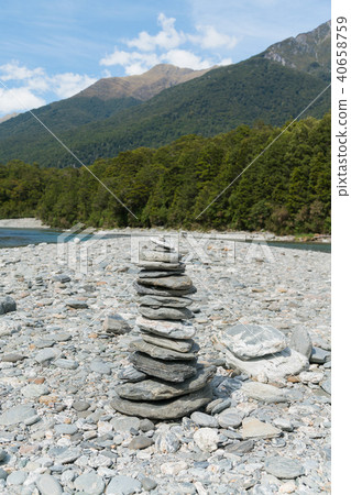 Stack river stone on ground Stack river stone on ground 40658759