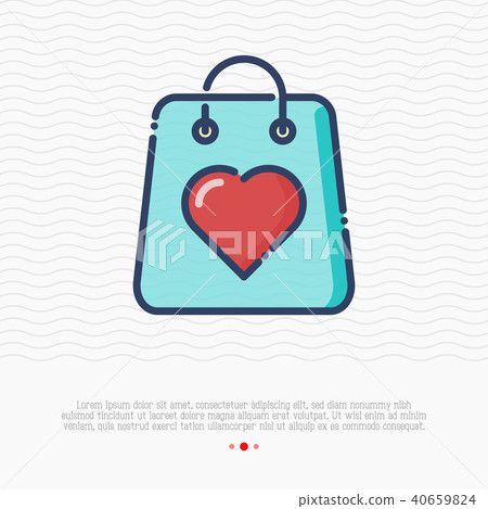 Shopping bag with heart thin line icon - Stock Illustration [40659824 ...