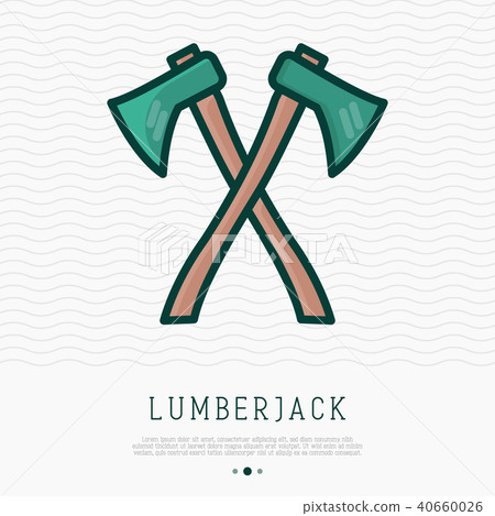 Two axes with wooden handles are crossed line icon 40660026