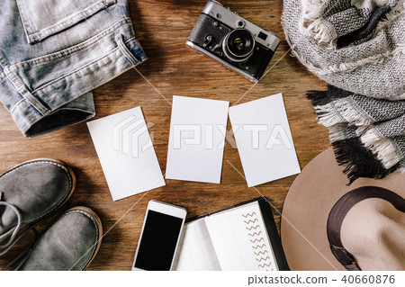hat camera sweater jeans phone notebook background hat camera sweater jeans phone notebook background 40660876