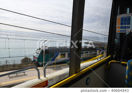 Cinque Terre (Liguria, Italy) Station and train viewed from the bus connecting the center of the village of Cornilia to the station 40664843