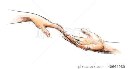 Colored sketch touching hands Colored sketch touching hands 40664980