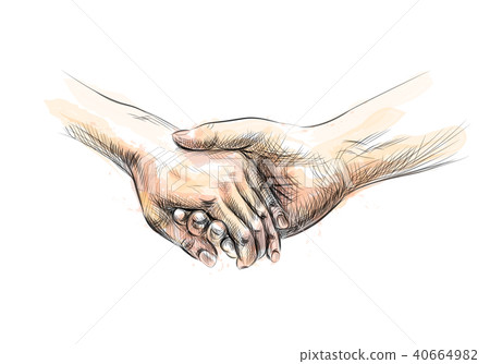 Colored hand sketch holding hands 40664982