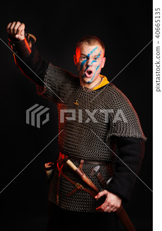 Portrait of a brutal bald-headed viking in 40665135