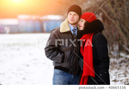 Beautiful senior couple on a walk, winter day 40665336