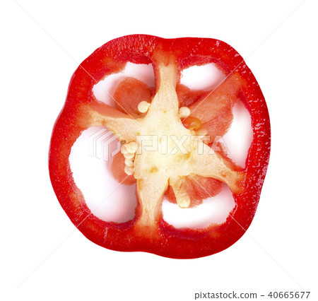 Slice of red bell pepper isolated on white background. Paprika slice 40665677