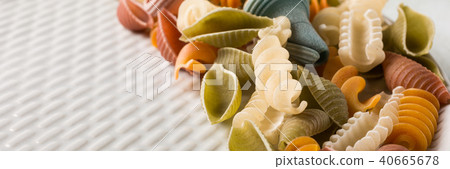 raw spelt flour assorted colorful pasta 40665678