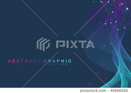 Geometric abstract background with connected lines and dots. Wave flow. Molecule and communication Geometric abstract background with connected lines and dots. Wave flow. Molecule and communication 40666086