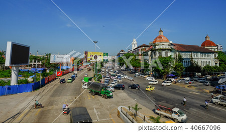 Main street in Yangon, Myanmar 40667096