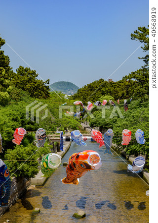 鯉魚飄帶游泳在Mukawa河 鯉魚飄帶游泳在Mukawa河 40668919