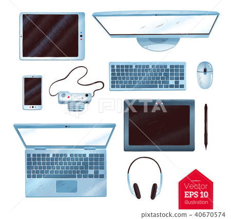 Vector illustrations set of office gadgets Vector illustrations set of office gadgets 40670574