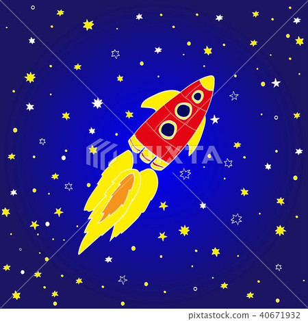 Cartoon rocket on space background, vector illustration. 40671932