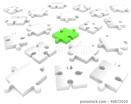 White puzzle pieces around one green White puzzle pieces around one green 40672020