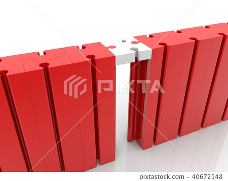 Puzzle bridge connection concept in red and white 40672148