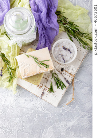 Piece of natural soap with rosemary. Piece of natural soap with rosemary. 40672601