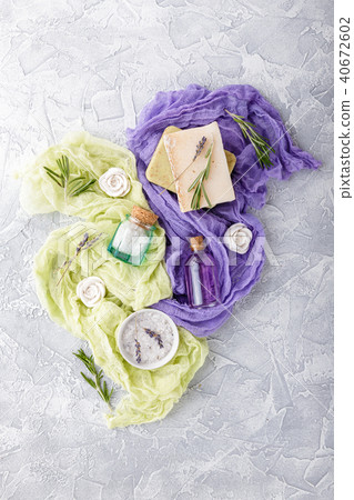 Piece of natural soap with rosemary. Piece of natural soap with rosemary. 40672602