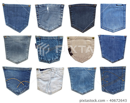 Jeans pocket isolated on white. Set of different jeans pocket. 40672643
