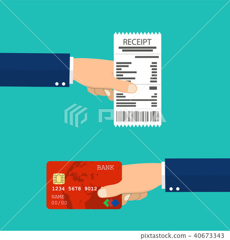 Hand holding receipt and hand holding credit card. Hand holding receipt and hand holding credit card. 40673343