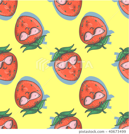 Seamless pattern with Strawberry Cartoon smiling Character with cool Attitude Wearing pink Seamless pattern with Strawberry Cartoon smiling Character with cool Attitude Wearing pink 40673499
