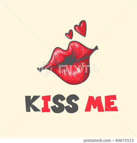 Lips kiss. Vector patch, sticker isolated on white. Cool sexy red kissed. cartoon Sign for print in 40673513