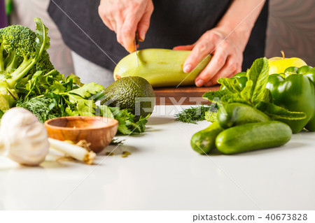 Preparation of green salad. Ingredients for salad Preparation of green salad. Ingredients for salad 40673828