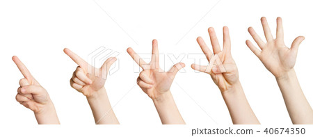 Set of white child hands showing figures, counting Set of white child hands showing figures, counting 40674350