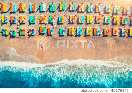 Aerial view of lying woman on the beach  40676341