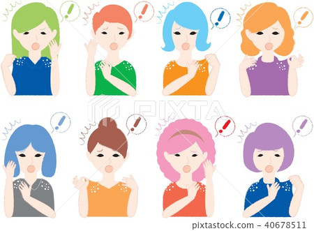 驚訝地發現肩膀上有頭皮屑的婦女 驚訝地發現肩膀上有頭皮屑的婦女 40678511