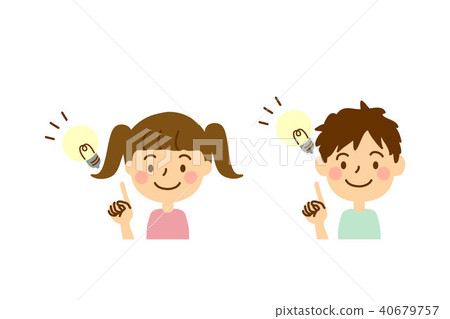 Primary school children 1 smile flashy pointing light bulb chest above Primary school children 1 smile flashy pointing light bulb chest above 40679757