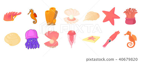 Sea creature icon set, cartoon style 40679820