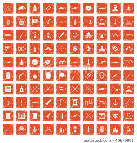 100 weapons icons set grunge orange 40679991