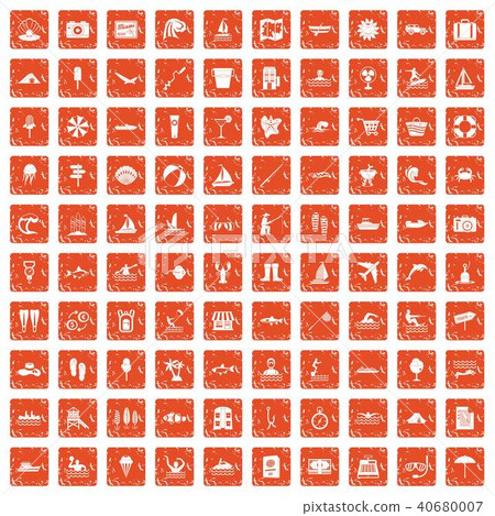 100 water recreation icons set grunge orange 100 water recreation icons set grunge orange 40680007