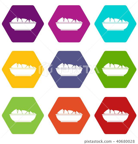 Nachos in bowl icon set color hexahedron Nachos in bowl icon set color hexahedron 40680028