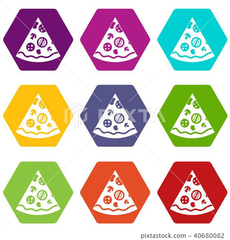 Pizza slice icon set color hexahedron Pizza slice icon set color hexahedron 40680082