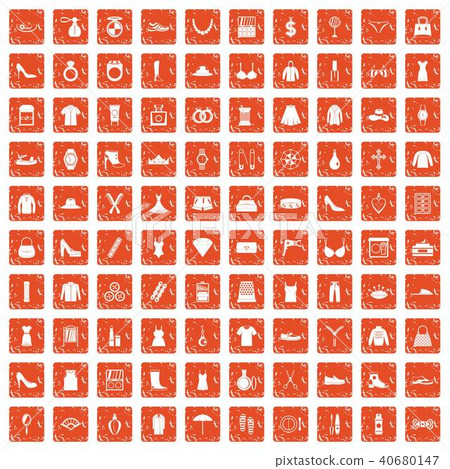 100 womens accessories icons set grunge orange 100 womens accessories icons set grunge orange 40680147
